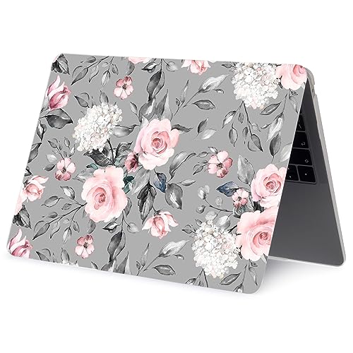 LanBaiLan Laptop Plastic Hard Shell Protective Case, Compatible for New MacBook Air 13 inch 2020 2019 2018 Release A2337 M1 A2179 A1932 Retina Display with Touch ID & Keyboard Cover, Grey Flowers - color: Grey flowers