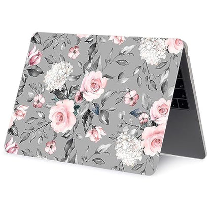LanBaiLan Laptop Plastic Hard Shell Protective Case, Compatible for New MacBook Air 13 inch 2020 2019 2018 Release A2337 M1 A2179 A1932 Retina Display with Touch ID & Keyboard Cover, Grey Flowers - color: Grey flowers