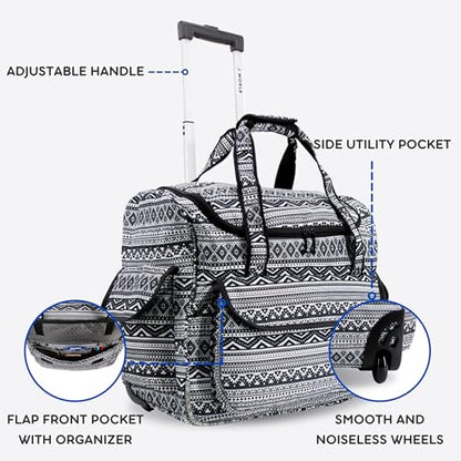 J World Donna Rolling Tote Bag on Wheels for Women. Roller Laptop Briefcase. Overnight Weekender Teachers Work, Tribal - color: Tribal