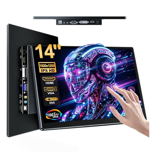 14" Touchscreen Monitor,VGA DVI and HDMI VESA for Industrial (Gray) | 10-point touch,IPS 1920×1080,Dual Speakers,72%NTSC,2000:1,16:10,350 cd/m²,178° view angle, - color: gray