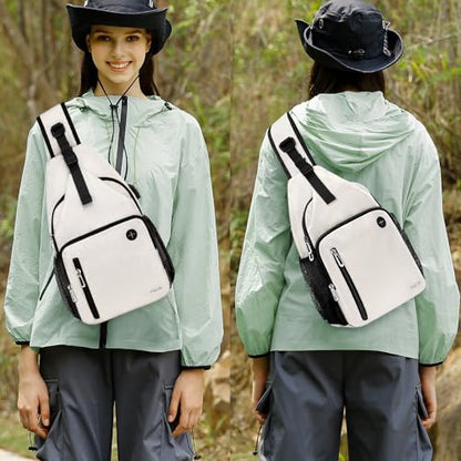 MOSISO Sling Backpack Bag, Crossbody Shoulder Bag Travel Hiking Daypack Chest Bag with Front Square Pocket&USB Charging Port - color: Beige