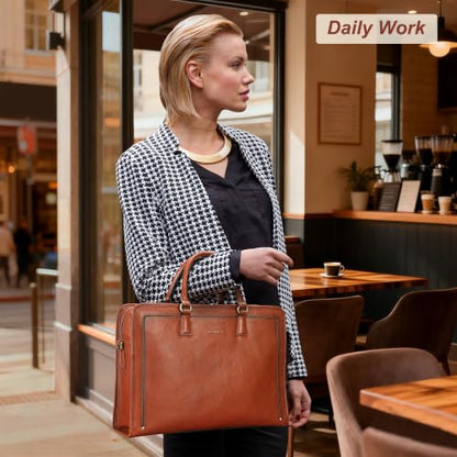 Banuce Italian Full Grain Leather Briefcase for Women Fits 15.6" Laptop | Eco-friendly Leather,Paded Laptop Compartment,Travel-friendly Luggage Strap,Detachable Strap,Office Work,Business Travel - color: Red Brown