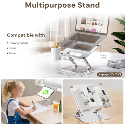 Laptop Stand for Desk – 2.5mm Aluminum Ergonomic Riser, Adjustable Height & Angle, Sturdy Yet Lightweight, Fits 10-17.3 Inch MacBook Pro/Air, Dell XPS, HP,Silver. - color: Metallic Silve