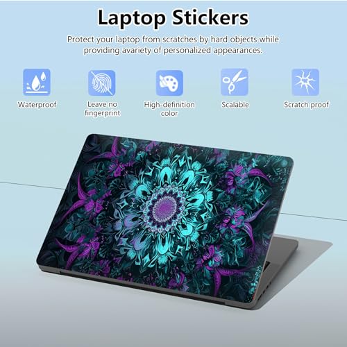 Universal Laptop Skin Sticker with 2 Wrist Pad Skins, Waterproof Scratch Resistant Vinyl Laptop Cover Decal, Cut to Fit for 11–15.6 Inch MacBook HP Dell Lenovo, Blue Mandala - color: Blue Mandala