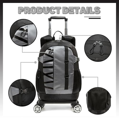 HTgroce Rolling Backpack with Wheels for Boys Roller Wheels Backpacks Big Kids Laptop Luggage Travel Suitcase for Teen Boys - color: 04