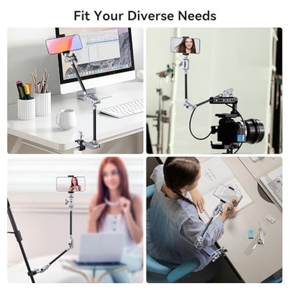 UTEBIT 22" Magic Arm w Clamp Mount, Desk Camera Mount Articulating Friction Boom w Arm 1/4" Thread Adapter, Overhead Desk Phone Mount for Video Light Webcam Microphone Action Camera Content Creators - size: 22 inch