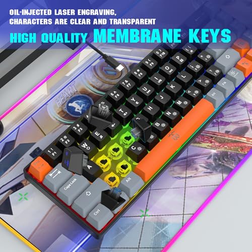Snpurdiri 60% Percent Gaming Keyboard, Compact RGB Backlit Small Gaming Keyboard for Windows, PC, Laptop (68 Keys, Black-Grey-Orange) - color: Black Grey Orange