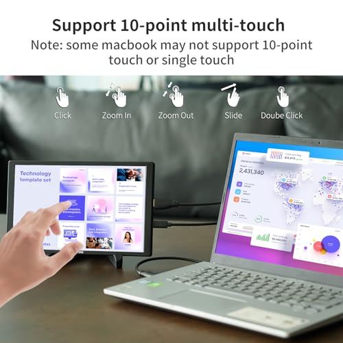 ANDYCINE N10 Portable Monitor, 10.1 Inch Mini Touch 1920x1200 IPS Screen, HDMI USB C in, 350nits 60Hz 1000:1 Contrast Display with Bracket & Speakers for Laptop,PC,PS4/5,Switch,Mac,Xbox