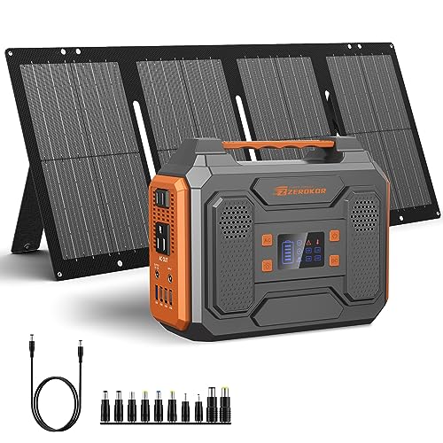 Portable Solar Generator, 300W Portable Power Station with Foldable 60W Solar Panel,110V Pure Sine Wave 280Wh Battery Power Pack with USB DC AC Outlet for Camping Smart Devices RV Van Outdoor-Orange - color: Black Orange