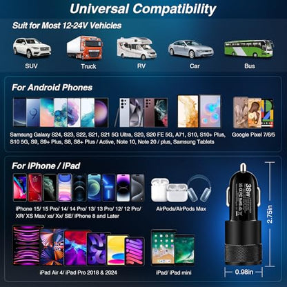 Car Charger, 5Pack 38W Dual Ports USB-C+USB-A Cigarette Lighter Adapter | Fast Charging Car Phone Charger for iPhone 17 Pro Max 16 16e 15 14, Samsung S24, Pixel Cargador para Carro Phone Plug - color: 5-Pack Black