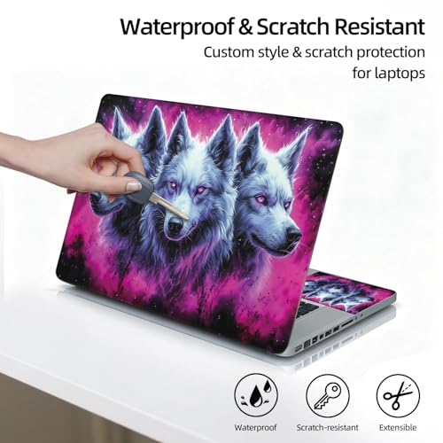 Universal Laptop Skin Sticker Decal, 12"-15.6" Aesthetic Vinyl Wrap, Purple Galaxy Wolf Pack Waterproof Notebook Cover Art Protector for MacBook HP Dell Lenovo, Fits 13" 14" 15" 15.6" - color: Purple Galaxy Wolf Pack