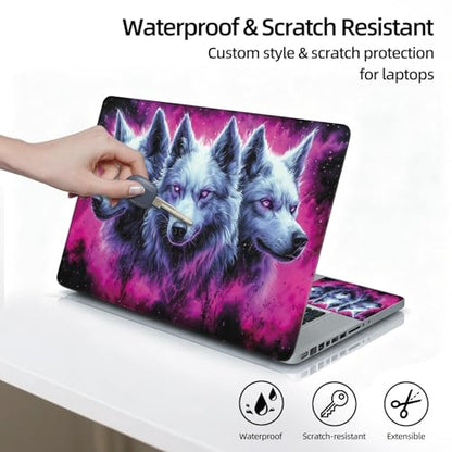 Universal Laptop Skin Sticker Decal, 12"-15.6" Aesthetic Vinyl Wrap, Purple Galaxy Wolf Pack Waterproof Notebook Cover Art Protector for MacBook HP Dell Lenovo, Fits 13" 14" 15" 15.6" - color: Purple Galaxy Wolf Pack