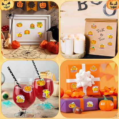 Haooryx Halloween Religious Sticker Rolls - 1000Pcs Religious Theme Pumpkin Bible Verse Stickers Self Adhesive Waterproof Vinyl Water Bottle Page Activity Pad Fall Halloween Party Favor Greeting Card - style: Religious Halloween Pumpkin 2Roll