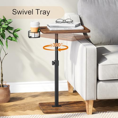 Giikin TV Tray Table, 360° Swivel Height Adjustable TV Trays for Eating on Couch,Sofa Armrest Side Table for Small Spaces Sofa Bed Dinner, Rustic Brown - color: Rustic Brown