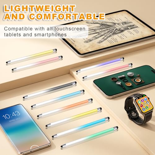 Stylus (10 Pcs), 2-in-1 Stylus Pen for Touch Screen, High Precision and Sensitivity, Suitable for iPad/iPhone/Samsung/Android Smartphone and Tablets, Compatible with All Touch Screen - color: Gradient