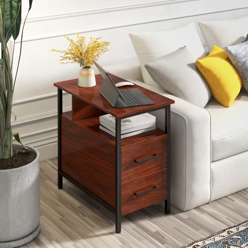 Narrow Side Tables with Charging Station, Narrow End Table with Wooden Drawers, USB Ports and Power Outlets, Nightstand and Bedside Table for Bedroom, End Tables Living Room, Espresso - color: Espresso
