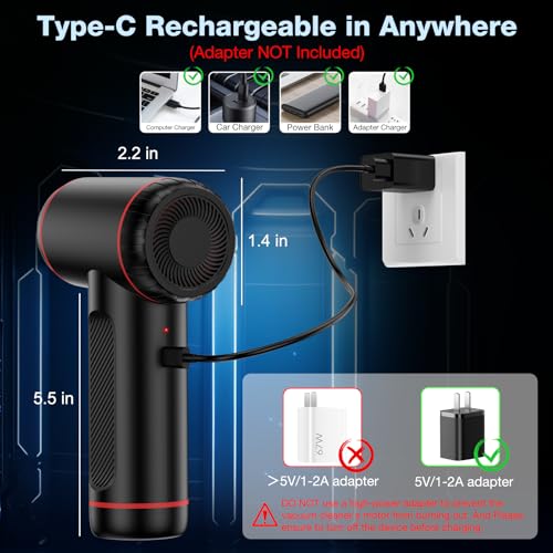 Compressed Air Duster, Cordless Air Blower & Hand Pump Car Vacuum Cleaner Portable Rechargeable Mini Handheld Computer Keyboard Duster Cleaner(Black)