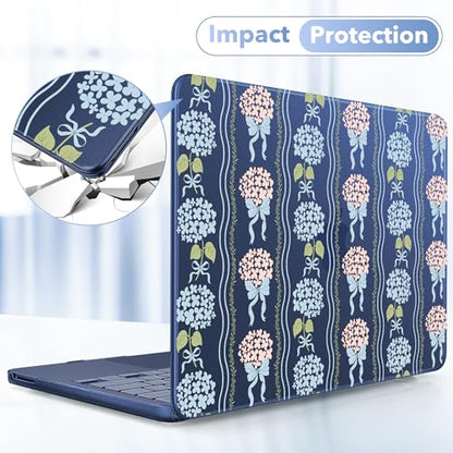 May Chen for MacBook Neo Case 13 inch 2026 | 100% Match Official Color | Pattern Printing, Anti-Crack & Scratch & Fingerprint | Protective Hard Shell Cases Model A3404 - Elegant Flowers Ribbon Bow - color: Elegant flowers ribbon bow