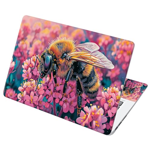 Universal Laptop Skin Sticker with 2 Wrist Pad Decals, 3-Piece Removable Vinyl Laptop Cover, Bee Pink Flower Waterproof Anti-Scratch, Easy-Trim Fit for 13.3" 14" 15.6" Laptops - color: Bee Pink Flowers