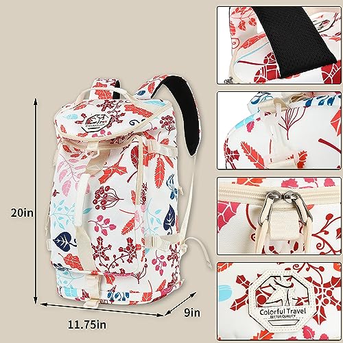 Kalesi Gym Duffle Bag Backpack 4-Way Waterproof with Shoes Compartment for travel Sport Hiking laptop - color: Floral-sea Salt White