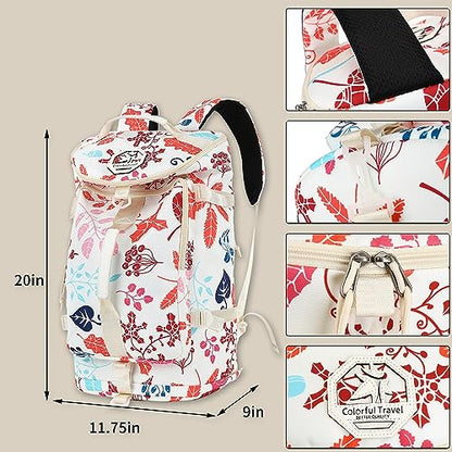 Kalesi Gym Duffle Bag Backpack 4-Way Waterproof with Shoes Compartment for travel Sport Hiking laptop - color: Floral-sea Salt White