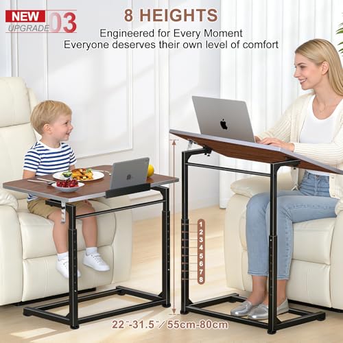 Tv Tray Table,Extra Large Dinner Food Tray Table,Couch & Bed Eating Desk,Heavy Duty Folding Laptop Side Table with 8Height&90° Tilt Adjustable,C-Shaped End Table with Phone/Tablet Slot Walnut - color: Walnut Wood Color, size: 1 Pack
