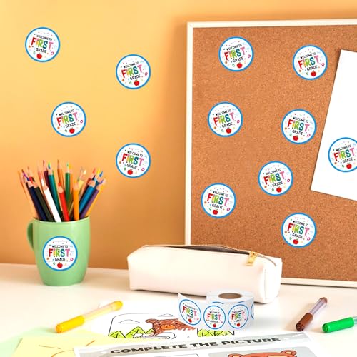 Haooryx Back to School Stickers - 500Pcs Welcome to 1st Grade Laptop Water Bottle Sticker Rolls First Day of School Self Adhesive Activity Pad Student Teacher Scrapbook Supplies Greeting Card Making - style: Welcome to 1st Grade
