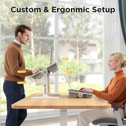 FoldWise 2-in-1 Bed & Lap Desk with Soft Cushion, Adjustable Height & Angle | Wrist Rest, Leather, iPad Holder & Stopper - Foldable Laptop Stand for Bed & Couch, Portable Bed Table Tray for Adults & Kids - color: Gray