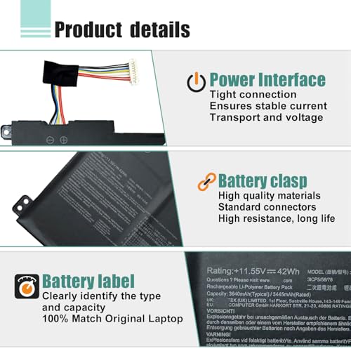 B31N1912 C31N1912 Laptop Battery Replacement for Asus VivoBook 14 E410M E410MA L410M L410MA F414MA E410KA E510 l510m l510 E510MA E510KA L510MA R522MA Series 0B200-03680200 42Wh 3550mAh - size: 8.07*1.96*0.82inch B31N1912