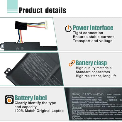 B31N1912 C31N1912 Laptop Battery Replacement for Asus VivoBook 14 E410M E410MA L410M L410MA F414MA E410KA E510 l510m l510 E510MA E510KA L510MA R522MA Series 0B200-03680200 42Wh 3550mAh - size: 8.07*1.96*0.82inch B31N1912