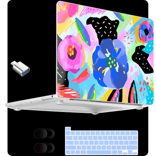 MEEgoodo for M2 MacBook Pro 13 inch Case 2022 2021 2020,Crystal Cover Fit Model A2338 M2/M1 A2251 A2289,Clear Case for 13.3-inch Laptop,Hard Shell for MacBook Pro M2, Colorful Painted Floral - color: Colorful Painted Floral