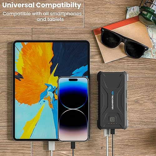 Rugged & Waterproof 20000mah 18W USB-C PD Power Bank. Extreme Tactical Portable Charger Heavy Duty, Camping, Outdoor with Flashlight. Compatible with iPhone, Samsung, iPad, Android, Galaxy