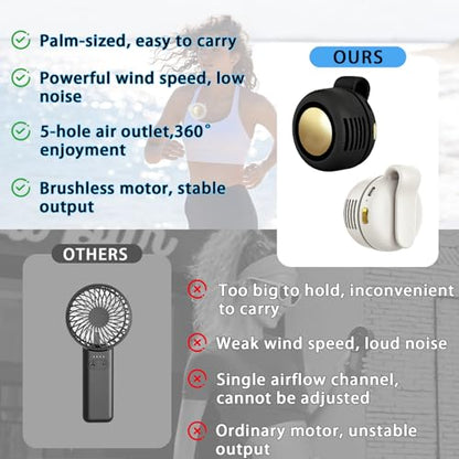 Portable Clip-On Fan, Mini USB Rechargeable 360° Rotatable Fan, Personal Fan 3-Speed Silent Mini Bladeless Fans (2 pack(Black and White)) - color: 2 pack(Black and White)