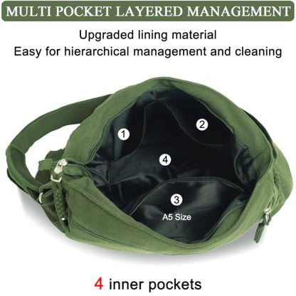 High Density Canvas Messenger Bag for Men/Women, 15” Large Crossbody Shoulder Bag Tote Bag for College/Travel/Work Daily Use | High Density Canvas - color: Green