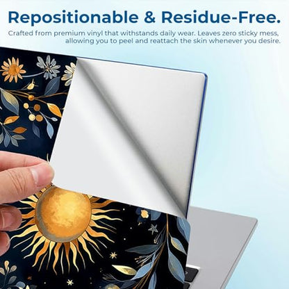 Reusable Universal Laptop Skin Sticker, Cut to Fit for 11.6–15.6 Inch Laptops, Waterproof Protective Film, No-Residue - Celestial Sun Moon Wreath - color: Celestial Sun Moon Wreath