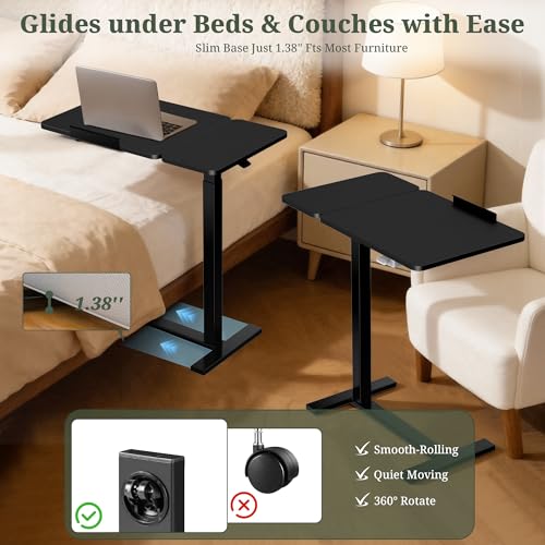 Mobile Standing Desk, Height Adjustable Laptop Desk with Tilting Top | Stable Steel Frame, Smooth Lift Mechanism, Adjustable Tilt Surface, Easy Assembly, Ideal for Home, Office & Dorm, Black - color: Black, style: Tilt Adjustable