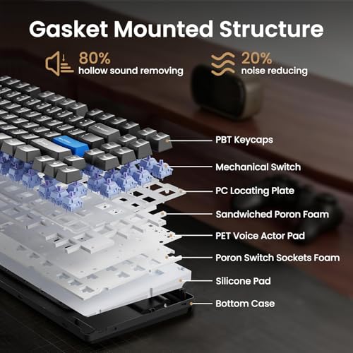 Kisnt KN85 Wireless Mechanical Keyboard, 75% Layout, Bluetooth/2.4GHz/USB-C, Custom RGB Backlit, Hot-Swappable Linear Switch, Creamy Sound for Gaming/Typing (Textured Black) - color: Textured Black