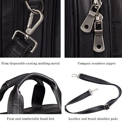 Augus Business Travel Briefcase Genuine Leather Duffel Bags for Men Laptop Bag fits 15.6 inches Laptop - color: Black-2