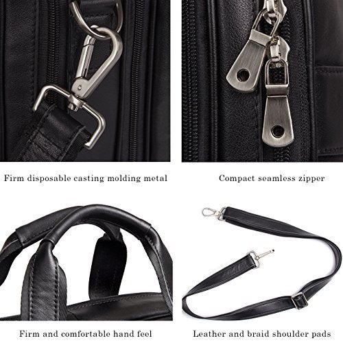 Augus Business Travel Briefcase Genuine Leather Duffel Bags for Men Laptop Bag fits 15.6 inches Laptop - color: Black-2
