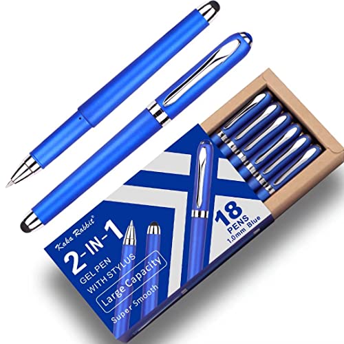 Gel Ink Rollerball Stylus Pen - 18 Pack,1.0mm Gel Pen Bold Point,2 in 1 Capacitive Stylus Pen,Large Capacity Blue Ink,Writing Smoothly for Office,Business,Gift,Metal Silver Clip - color: 1.0mm-18Pack-Blue