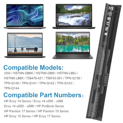 756743-001 VI04 V104 Battery for HP Pavilion 15-P 17-F Series 15-p011na 15-p165sa 15-p214dx 15-p003ax 17-f115dx 17-f215dx Envy 14 15 17 Probook 450 g2 g3 756745-001 756744-001 HSTNN-DB6K TPN-Q140 - size: 10.76*1.26*0.81inch VI04
