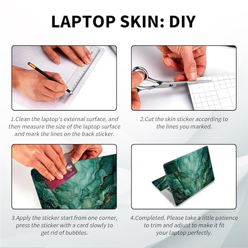 Universal Laptop Skin, DIY Cut-to-Fit Vinyl Cover Compatible with HP, Dell, Lenovo, Mac (13.3" to 15.6"), Anti-Scratch, No Residue & Bubble-Free Protective Decal Sticker, Emerald Gold Marble - color: Emerald Gold Marble