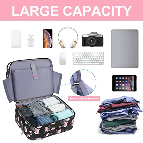MOSISO Rolling Briefcase Laptop Bag for Women, Wheel Briefcase Teacher Bag for 15.6 inch with Coded Lock, Overnight Camellia Rolling Computer Bag on 2 Wheels with Belt for Work Travel Business, Black