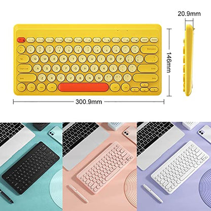 Compact Keyboard MouseCombo,JieruiDeng 79-Key Retro Mini Cute Computer Keyboard 2.4G USB Wireless and Silent Mice Set for Laptop Desktop PC iPad (Yellow) - color: Yellow