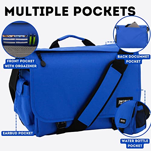 J World New York Thomas Laptop Messenger Bag for Women & Men. Kids Computer Bookbag - color: Cobalt Blue