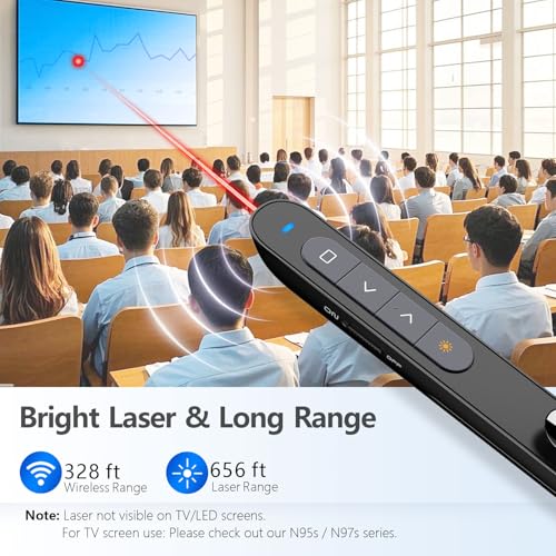 Bluetooth Presentation Clicker for PowerPoint, Wireless Presenter | ①Red laser pointer②Projector clicker③USB Powerpoint Clicker ④Powered by 1 AAA Battery⑤Customizable Button⑥Bluetooth - color: Red- AAA - USB-A&BLE