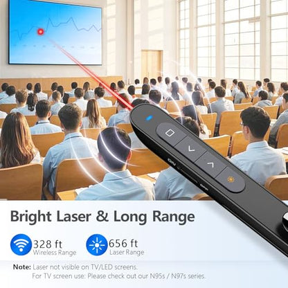 Bluetooth Presentation Clicker for PowerPoint, Wireless Presenter | ①Red laser pointer②Projector clicker③USB Powerpoint Clicker ④Powered by 1 AAA Battery⑤Customizable Button⑥Bluetooth - color: Red- AAA - USB-A&BLE