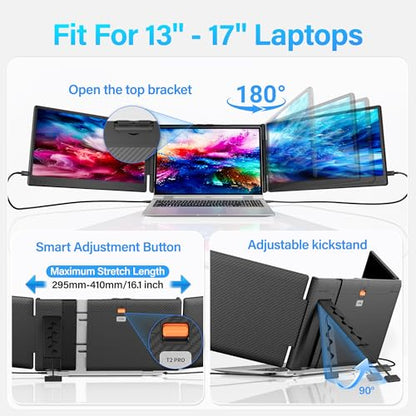 Laptop Screen Extender, 14.2" FHD 1080P Triple Portable Monitor for Laptop with Smart Adjustment Button, USB-C/HDMI Plug and Play Monitor Extender for Wins/Mac/Android/Switch, Fit 13-17" Laptops - size: 14.2" Triple Screen