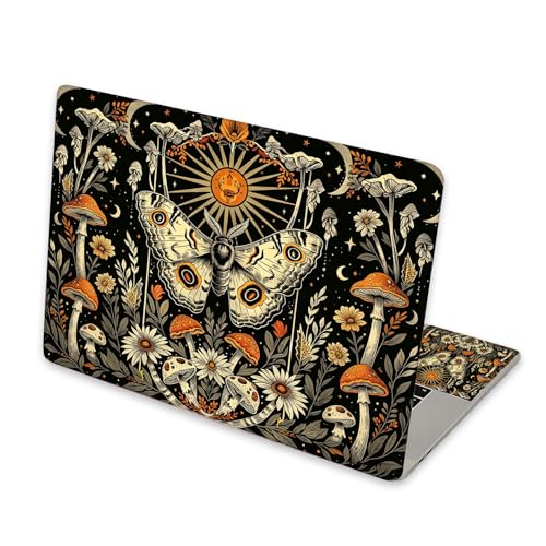 Universal Laptop Skin Sticker for 12/13/14/15.6 Inch Laptops, Reusable Vinyl Laptop Decal Cover, Waterproof Scratch Resistant Notebook Skin with 2 Wrist Pads,Moth Mushroom Flower - color: Moth Mushroom Flower