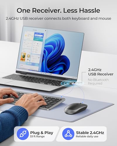 seenda Rechargeable Wireless Keyboard and Mouse Combo, Gray & Black | Quiet, slim full-size keyboard with numpad, 2.4GHz USB receiver, USB-C charging, 3-level DPI mouse for Windows PCs/laptops - color: Gray&Black